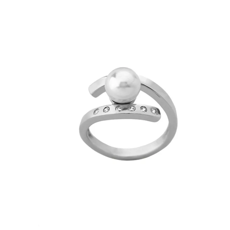 Medium-Sized Rings|Majorica Silver Ring Selene With Pearl And Zircons