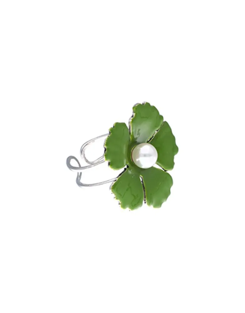 Medium-Sized Rings|Majorica Silver Santorini Large Olive Green Flower Ring