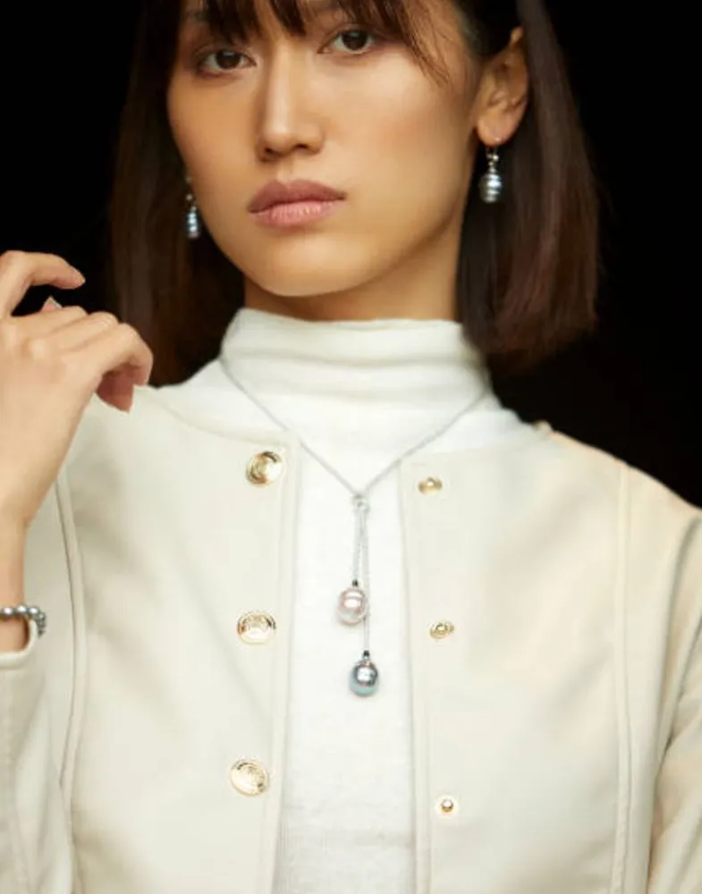 Pearl Chain Necklaces|Majorica Silver Short Necklace Tender Barroque Gray And Nuage Pearls