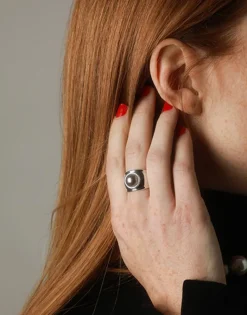 Large Pearl Rings|Majorica Silver Tahiti Ring With Tahiti Half-Ball Pearl