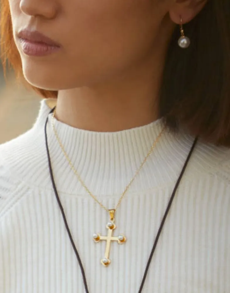 Pendant Chain|Majorica Silver Trinity Cross Pendant With Pearls