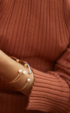Bangle Bracelets|Majorica Small Gold Plated Bracelet Aura With White Pearl