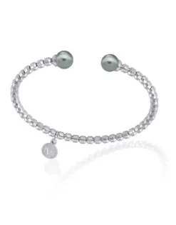 Bangle Bracelets|Majorica Steel Bangle Carmen With Gray Pearls