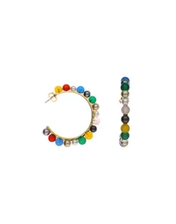 Pearl Hoop Earrings|Majorica Tutti Frutti Gold Hoop Earrings With Multicoloured Agates