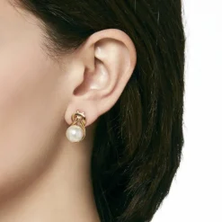 Short Earrings|Majorica Vega 90S Gold Earrings With Round Pearl