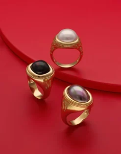 Large Pearl Rings|Majorica Zale Hallmark Ring With Oval Pearl In Aubergine
